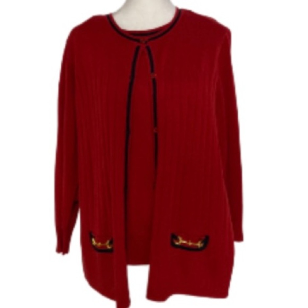 NWT Kim Rogers Red & Navy Blue Trim Sweater Size XL